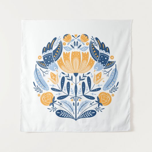 Folk art round-versiering met vogels, rozen en blo wandkleed (Voorkant)