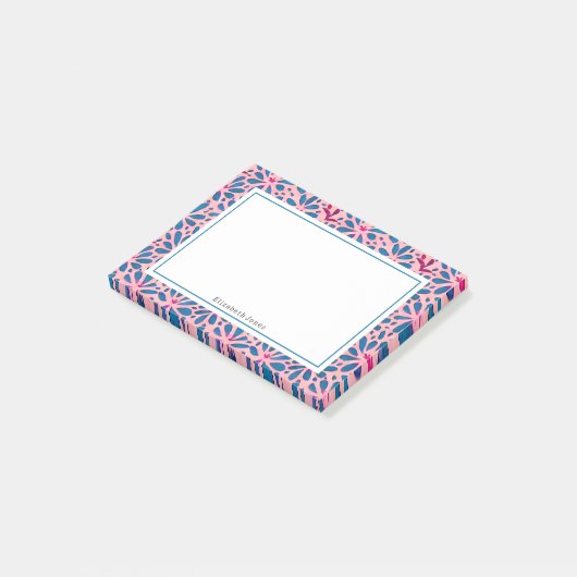 Folk Art roze en Blue Floral Post-it Notes (Schuin)
