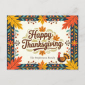 Folk Art Rustic Autumn verlaat Thanksgiving Briefkaart (Voorkant)