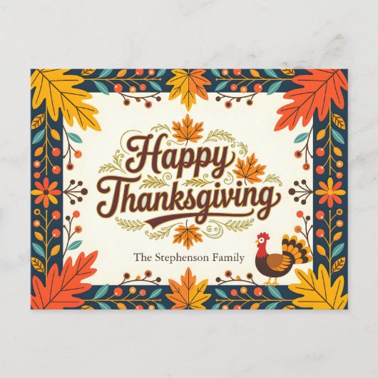 Folk Art Rustic Autumn verlaat Thanksgiving Briefkaart (Voorkant)