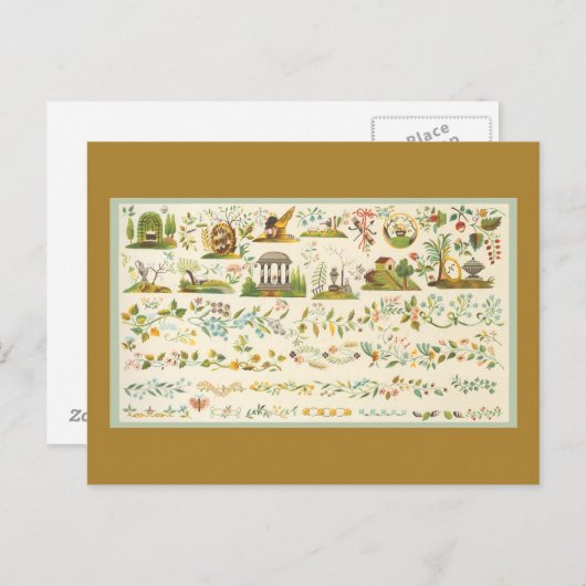 Folk Art Sampler Briefkaart (Voorkant / Achterkant)