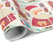 Folk Art Santa Claus Cadeaupapier (Rol Hoek)