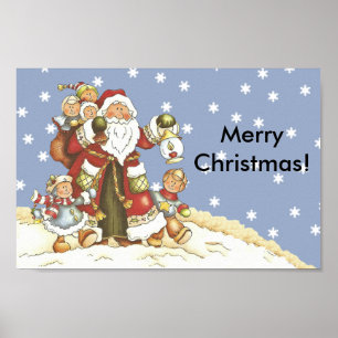 Folk Art Santa Kinder kerstsnowflakes Poster