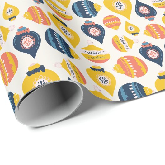 Folk Art Sardine Style Kerst ornamenten Cadeaupapier (Rol Hoek)