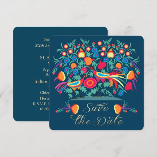 Folk Art Save the Date Wedding Jubileum Kaart (Voorkant / Achterkant)