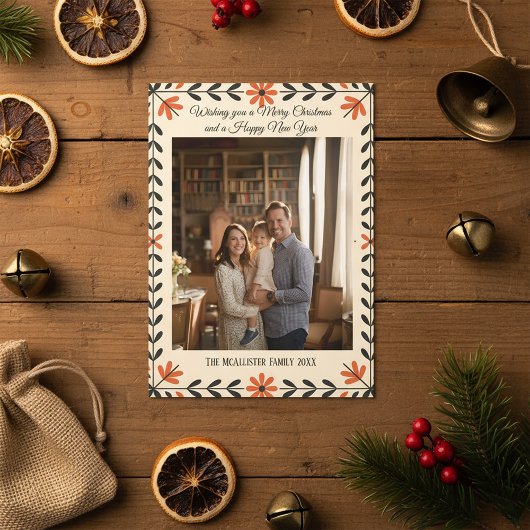 Folk Art Scandinavian Christmas Photo Holiday Kaart