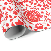 Folk Art Sleeping Fox Gift Cadeaupapier (Rol Hoek)