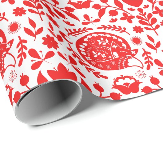 Folk Art Sleeping Fox Gift Cadeaupapier (Rol Hoek)