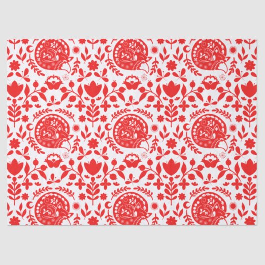 Folk Art Sleeping Fox Gift Tissuepapier (Voorkant)