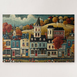 Folk Art Small Town Street in Autumn Legpuzzel