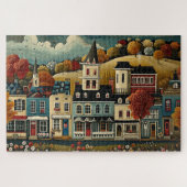 Folk Art Small Town Street in Autumn Legpuzzel (Horizontaal)