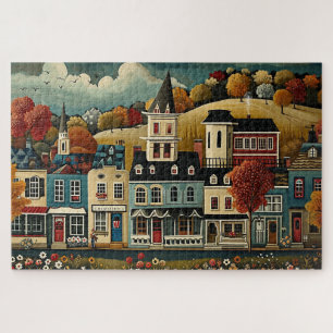 Folk Art Small Town Street in Autumn Legpuzzel