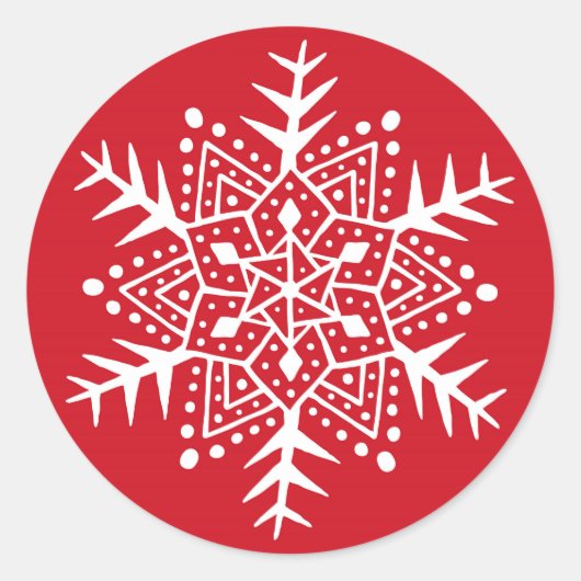 Folk art sneeuwvlok rood Kerst sticker (Voorkant)