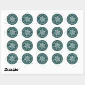 Folk art sneeuwvlok warme winter wensen dennengroe ronde sticker (Vel)