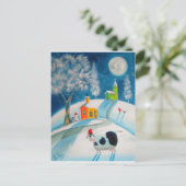 FOLK ART SNOW SCENE COW MOON BRIEFKAART (Staand voorkant)