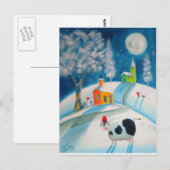 FOLK ART SNOW SCENE COW MOON BRIEFKAART (Voorkant / Achterkant)