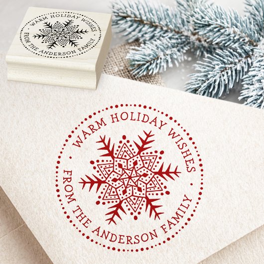 Folk art snowflake warm winter wishes greeting rubberstempel