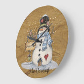 Folk Art Snowman op Old Newspaper Grote Klok (Hoek)