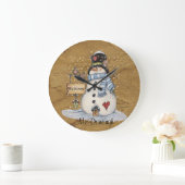 Folk Art Snowman op Old Newspaper Grote Klok (Huis)