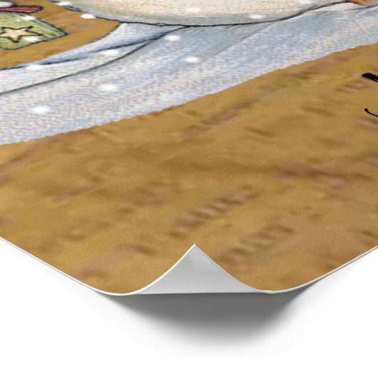 Folk Art Snowman op Old Newspaper Poster (Hoek)