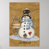 Folk Art Snowman op Old Newspaper Poster (Voorkant)
