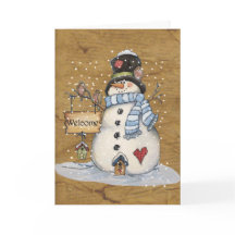 Folk Art Snowman op perkament Wenskaart