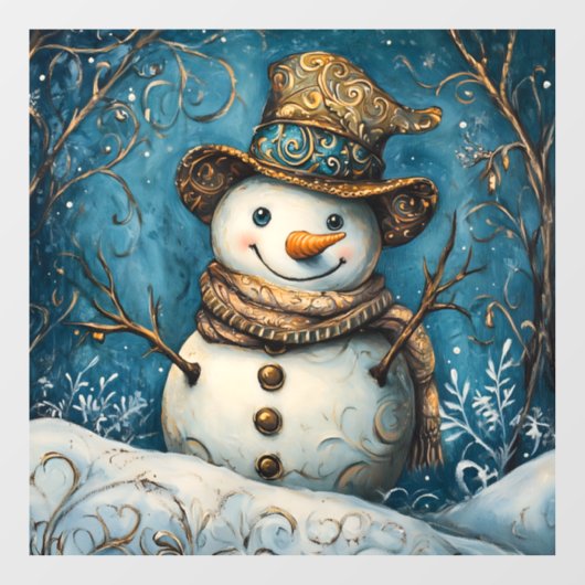 Folk Art Snowman Raamsticker (Vel)