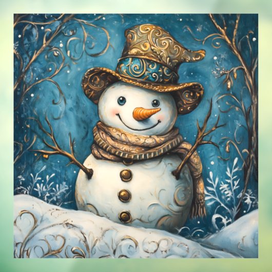 Folk Art Snowman Raamsticker (Vel 3)