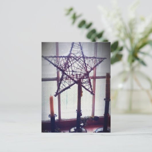 Folk Art Star en nog steeds levende kaarsen Briefkaart (Staand voorkant)