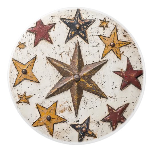 Folk Art Stars Keramische Knop (Voorkant)