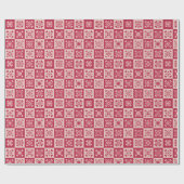 Folk Art Stenciled Heart Pattern Red en Roze Cadeaupapier (Vlak)