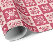 Folk Art Stenciled Heart Pattern Red en Roze Cadeaupapier (Rol Hoek)