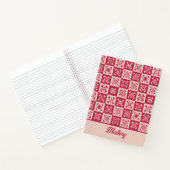 Folk Art Stenciled Heart Pattern Red en Roze Notitieboek (Binnen)