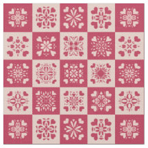 Folk Art Stenciled Heart Pattern Red en Roze