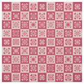 Folk Art Stenciled Heart Pattern Red en Roze Stof (Swatch)