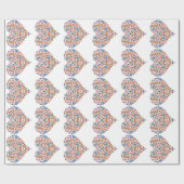 Folk Art Stijl Bloemen Harten op Witte Giftwrap Cadeaupapier (Vlak)