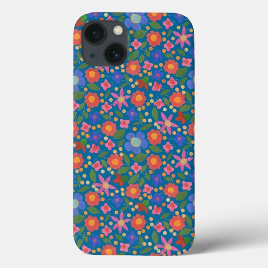 Folk Art Stijl Bloemen op blauwe iPad Mini Case (Achterkant)