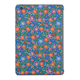 Folk Art Stijl Bloemen op blauwe iPad Mini Case