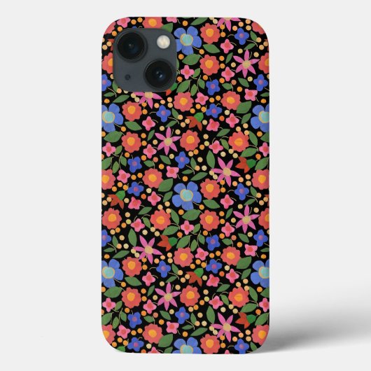 Folk Art Stijl Bloemen op Zwarte iPad Mini Case (Achterkant)