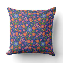 Folk Art Stijl Bloemen Patroon op Royal Blue