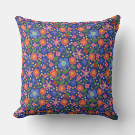Folk Art Stijl Bloemen Patroon op Royal Blue Kussen