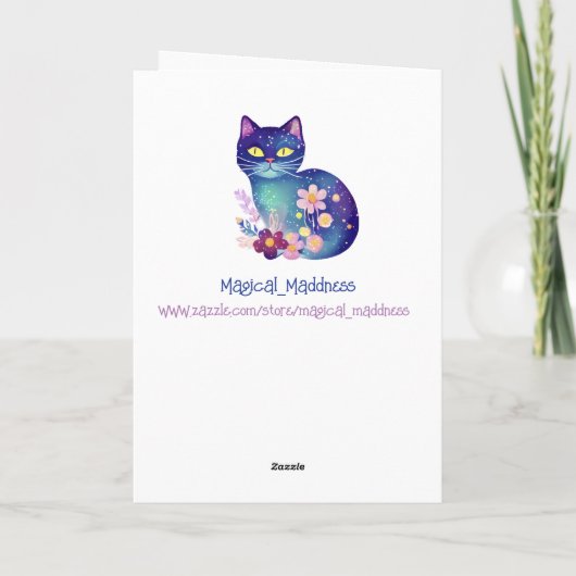 Folk Art Stijl Kat en Bloemen Nie's Verjaardag Kaart (Achterkant)