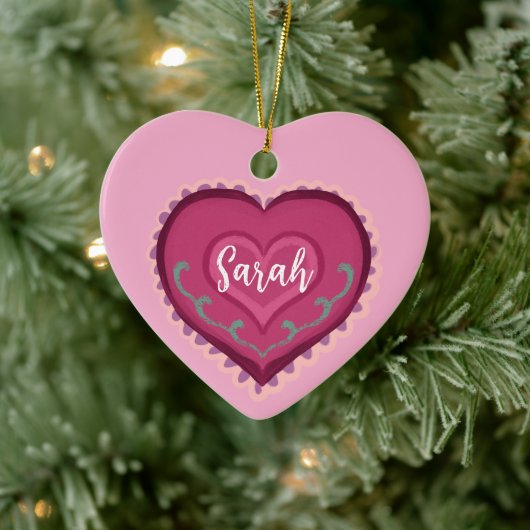 Folk Art stijl roze hart versierd Ornament (Boom)