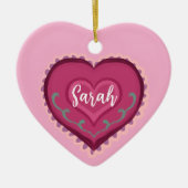Folk Art stijl roze hart versierd Ornament (Voorkant)