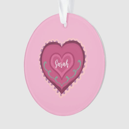 Folk Art stijl roze hart versierd Ornament (voorkant)