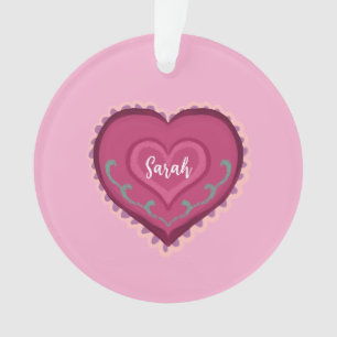 Folk Art stijl roze hart versierd Ornament