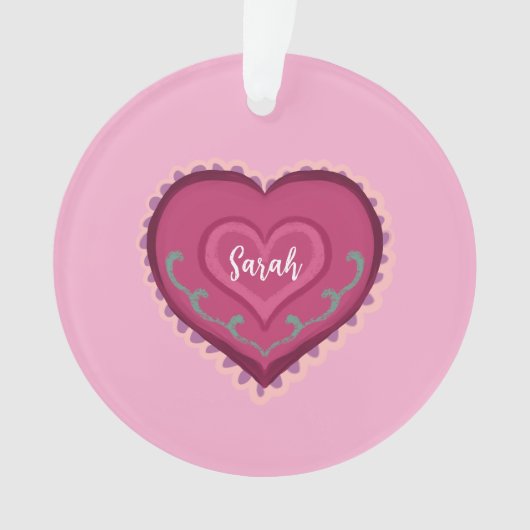 Folk Art stijl roze hart versierd Ornament (voorkant)