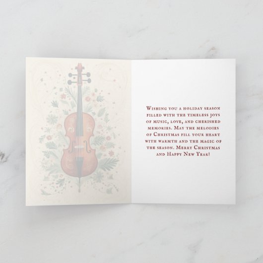 Folk Art Stijl Scandi Kerstmis Groen Cello Feestdagen Kaart (Binnen)