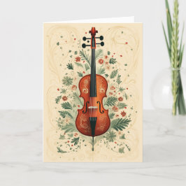 Folk Art Stijl Scandi Kerstmis Groen Cello Feestdagen Kaart