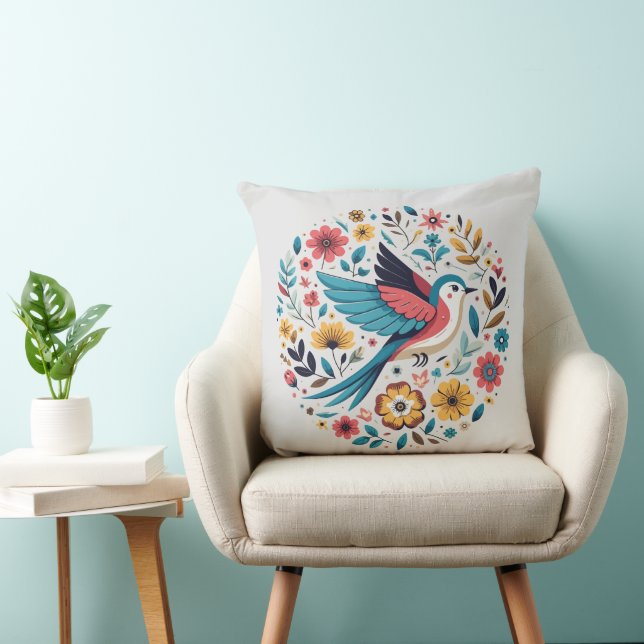 Folk art stijl vogel gooien kussen (Stoel)